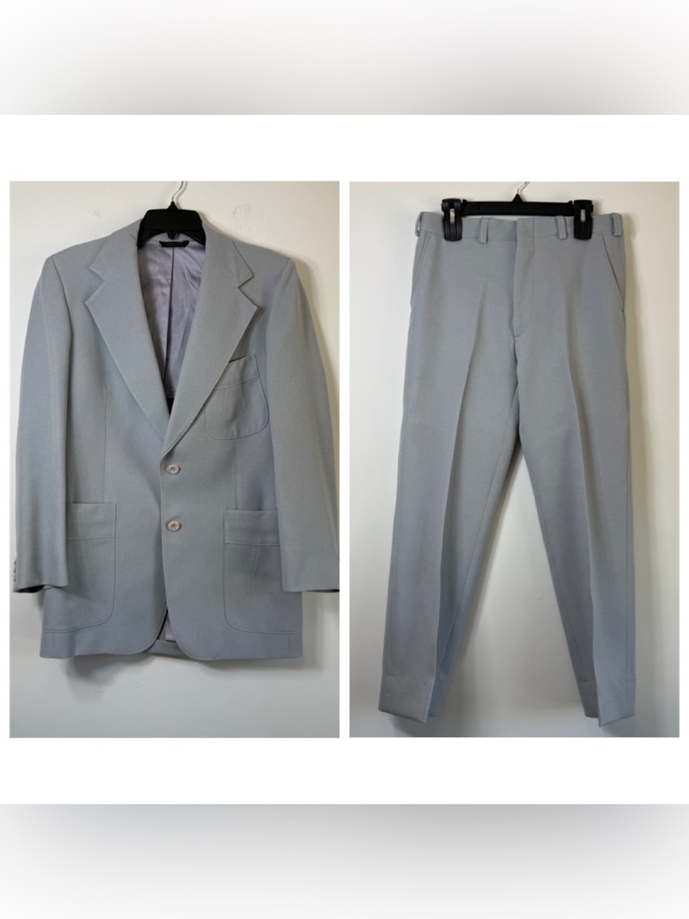 VTG 70s Fioravanti Brookfield Powder Blue Suit Retro 2pc Disco Patch Pockets⁠